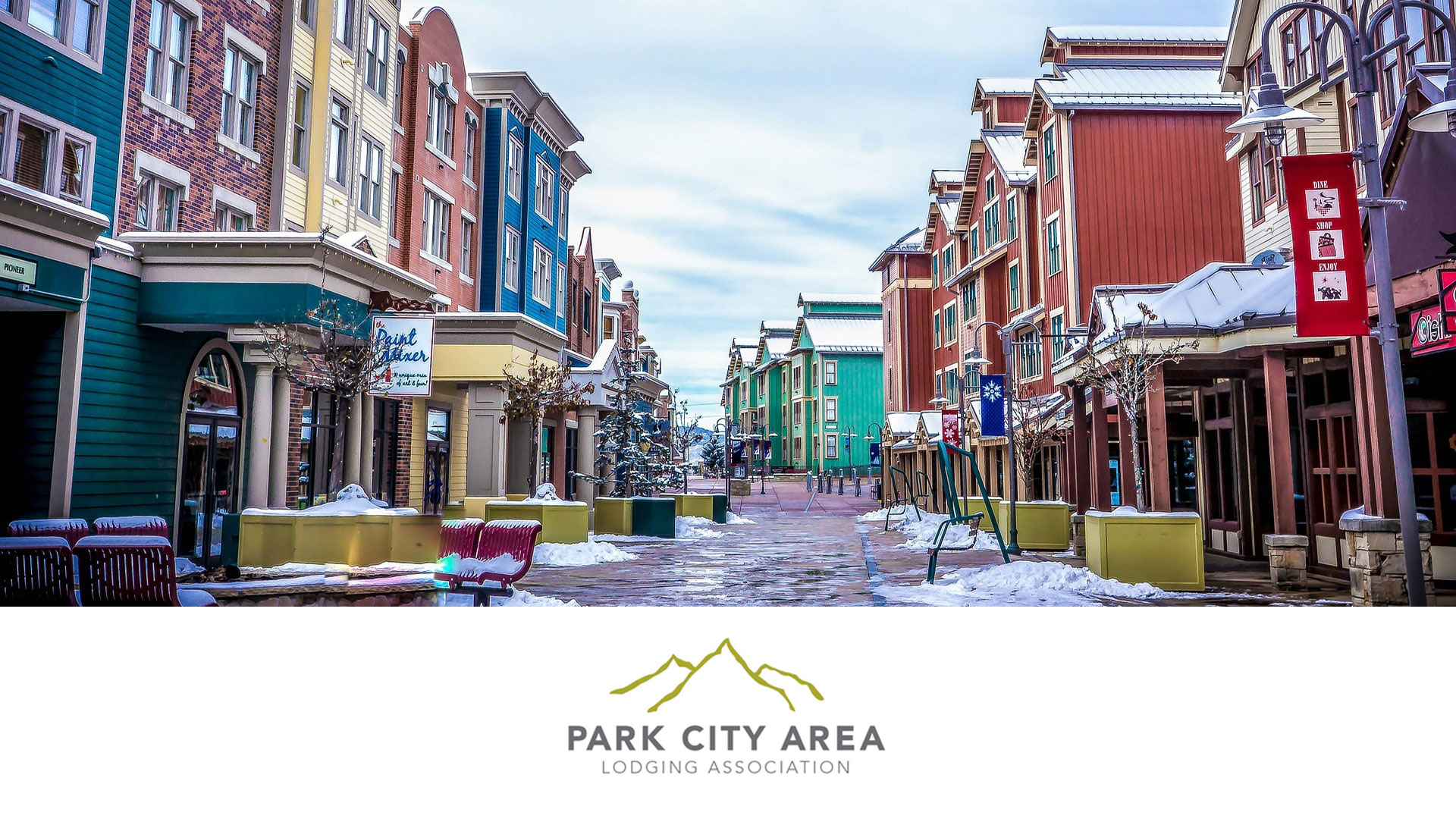 Photo of downtown Park City, Utah with logo for the Park City Area Lodging Association.